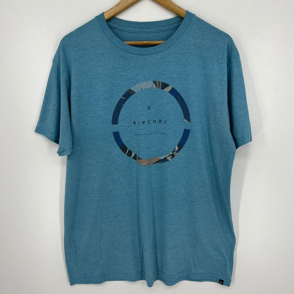 Rip Curl Mens Graphic T-Shirt Blue Heather Standard Fit Large Short Sleeve